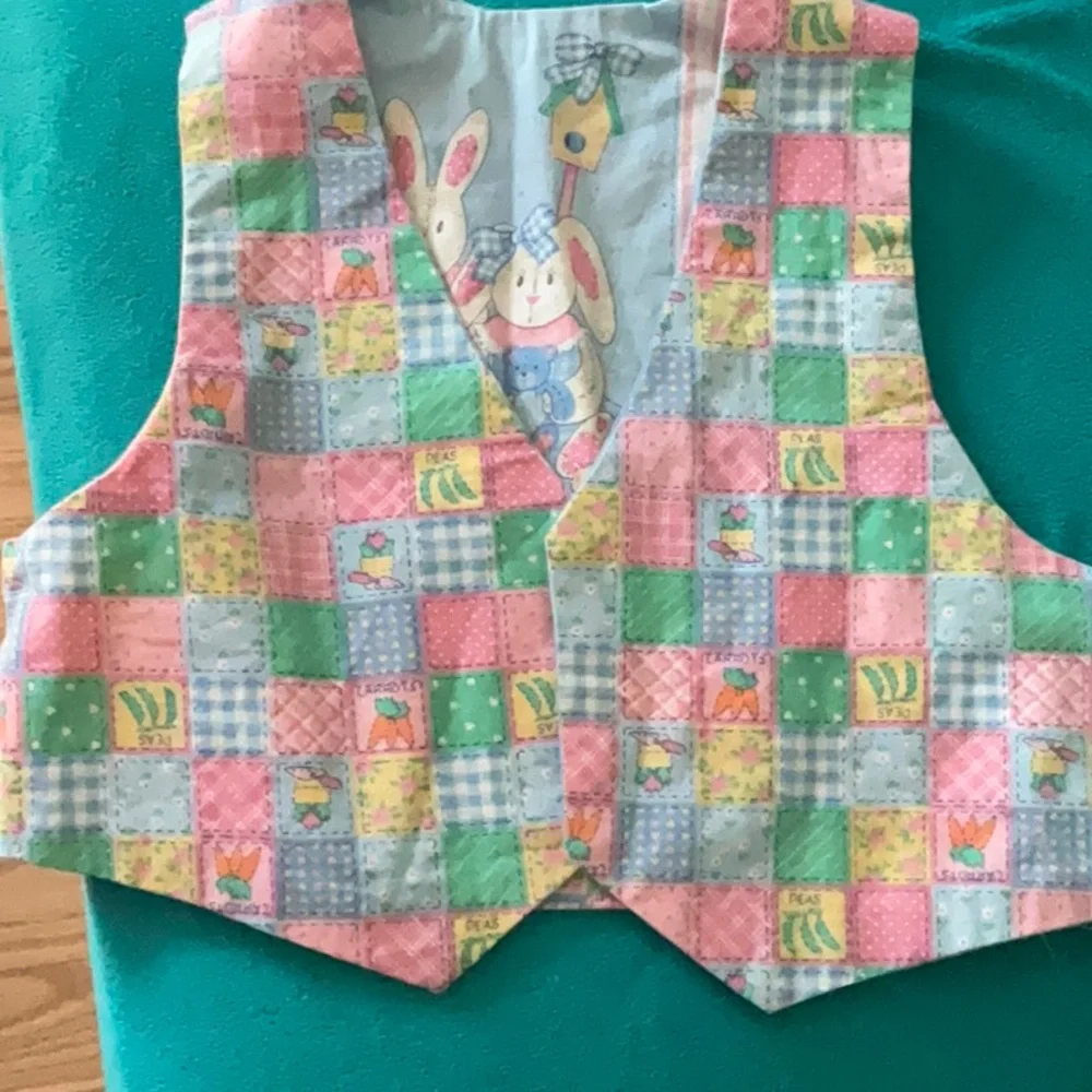 Blue and Pink Reversible Patchwork Kids Vest with Bunny & Chicks